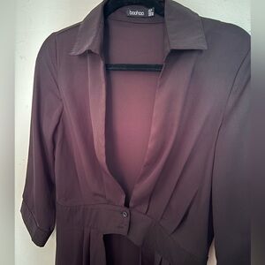 Boohoo Burgundy Button-Up Dress